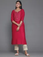 Pink Yoke Design Silk Blend Straight Kurta