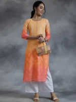 Peach Embellished Chanderi Silk Straight Kurta - Image 2