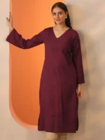 Maroon Solid Rayon Straight Kurta