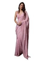 Women's Silk Sequins Embroidery Stripted Saree with Blouse Piece