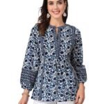 Polyester Women's Floral Placement 3/4 Sleeve and Keyhole Neck Printed Short Kurti (Copy)